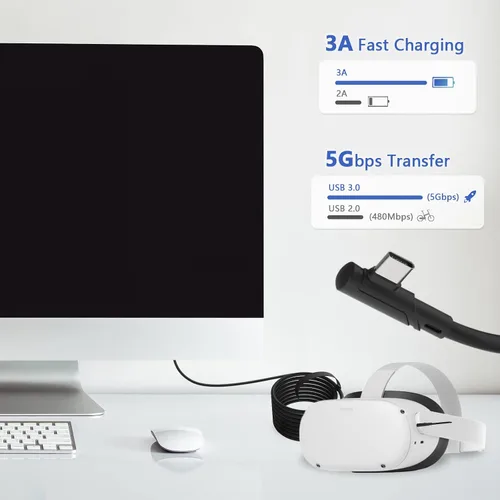 Vista 3 de Cable de enlace de 16 pies compatible con OculusMeta Quest 21 accesorios de realidad virtual transferencia de datos de alta velocidad y cable
