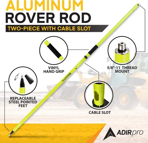 Vista 2 de AdirPro Varilla de aluminio GPS Rover de 6.6 ft Poste GPS de diseño de 2 piezas con rosca de 5/8 "-11 para topografía e ingeniería RTK GPS/GNSS