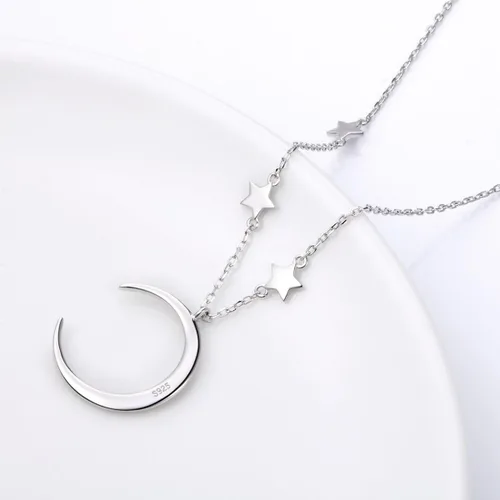 Vista 5 de Collar con dije de luna creciente y estrella de plata esterlina S925