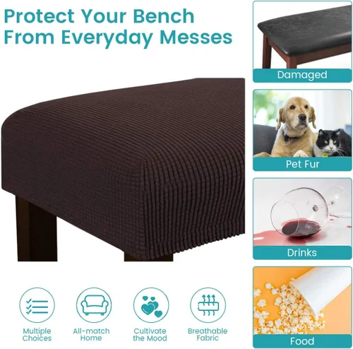 Vista 4 de Beacon Pet Fundas de jacquard para banco de comedor, funda tapizada de elastano suave y elástica, extraíble y lavable para sala de estar, Marrón