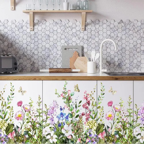 Vista 4 de Pegatina de pared de mariposas de flores coloridas para dormitorio, sala de estar, TV, sofá, fondo