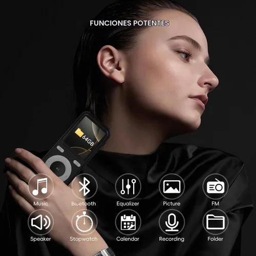 Vista 2 de 64GB Bluetooth MP3 Player with Speaker,FM Radio,Portable Music Player Negro