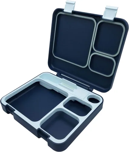 Vista 4 de BUILT Caja de almuerzo estilo bento, resistente a las fugas, apta para microondas, con 3 compartimentos, con utensilios y aderezo, color azul