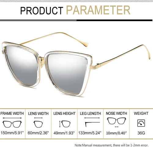 Vista 3 de Joopin - Lentes de sol de gran tamaño con forma de ojos de gato para mujer, con marco de metal de moda