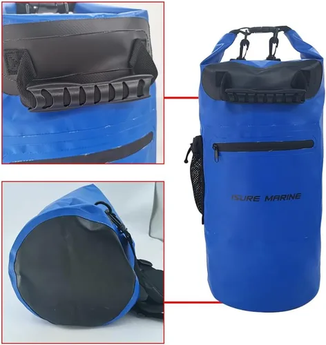 Vista 2 de ISURE MARINE Bolsa seca impermeable con bolsillo con cremallera de 20 litros, funda impermeable para teléfono, con cierre superior, bolsas de viaje