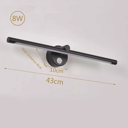 Vista 6 de Apliques de luz de pared, luz frontal de espejo negro con interruptor, luz de espejo de baño IP44 con detector de movimiento, luz LED para gabinete