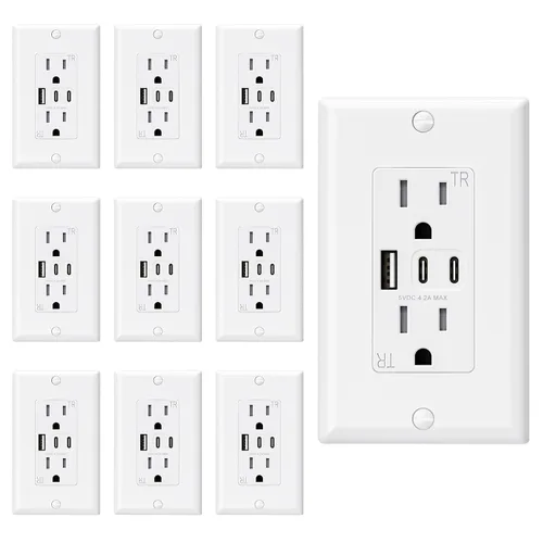 Vista 11 de ELEGRP Tomacorrientes USB, tomacorriente de pared de 15 amperios con 3 puertos USB, tomacorrientes con puertos USB C duales, receptáculos