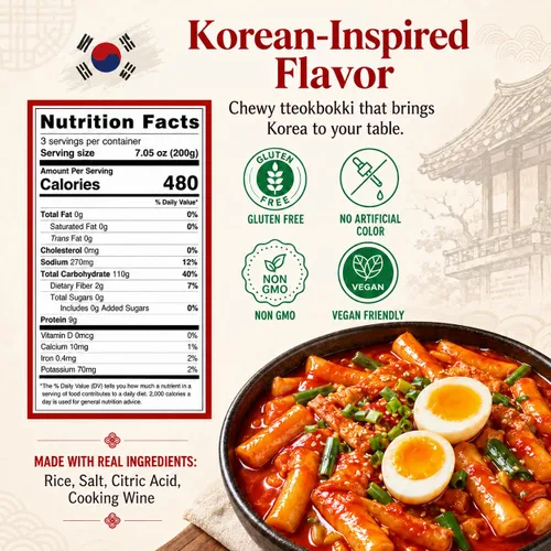 Vista 2 de Unha's Asian Snack Box - Pastel de arroz coreano - 1 paquete (3 paquetes individuales) vegano sin OMG sin gluten Tteok Pasta21.16 oz