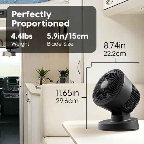 Vista 2 de IRIS USA WOOZOO Ventilador circulador de aire con control remoto, oscilante, 3 velocidades, distancia máxima de aire de 56 pies, inclinación Negro
