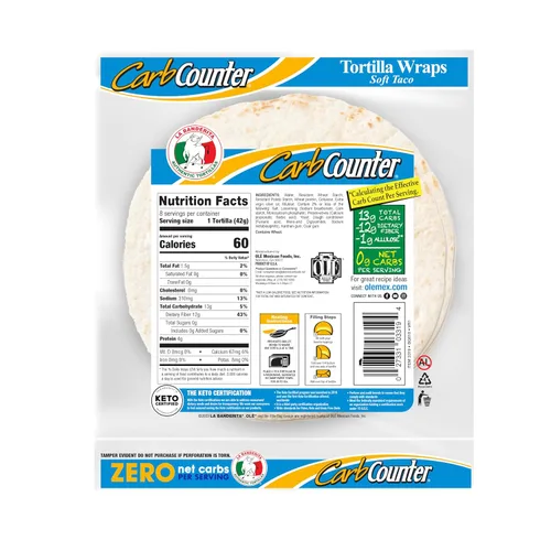 Vista 2 de La Banderita Carb Counter CERO carbohidratos netos Tortillas de flores de 8 pulgadas Certificado Keto 11.8 onzas 8 unidades (paquete de 4)