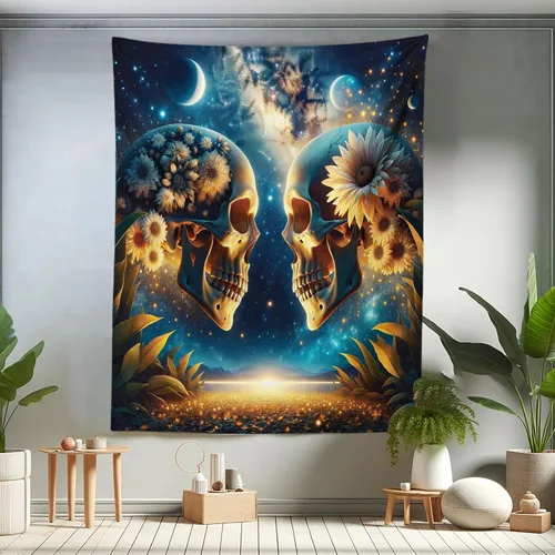Vista 15 de Ambesonne Tapiz hippie, abrazo de hongos de ensueño y árbol de la vida místico y mandal verde, decoración de tela para colgar en la pared
