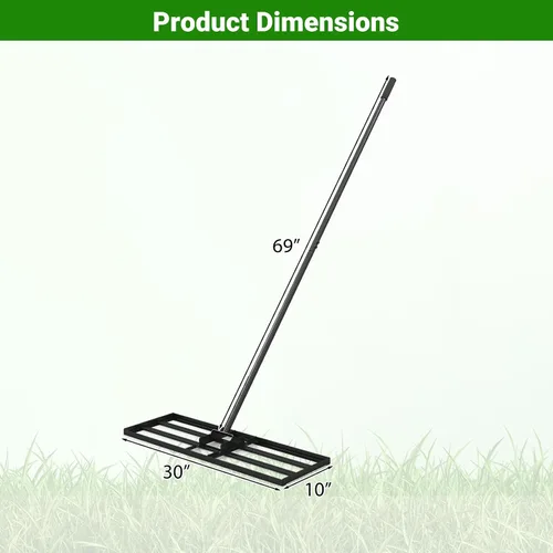 Vista 2 de Goplus Rastrillo nivelador de césped, herramienta de césped de 30 x 10 pulgadas con mango ergonómico para suelo, rastrillo de paisaje que ahorra