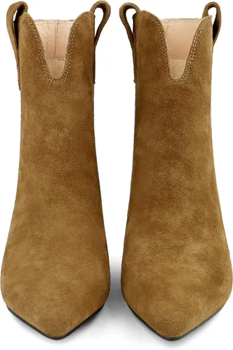 Vista 2 de Dance&Style Zapatos de tacón de gatito de 2.36 pulgadas para mujer, botas de tobillo de gamuza de cuero, botas de invierno retro