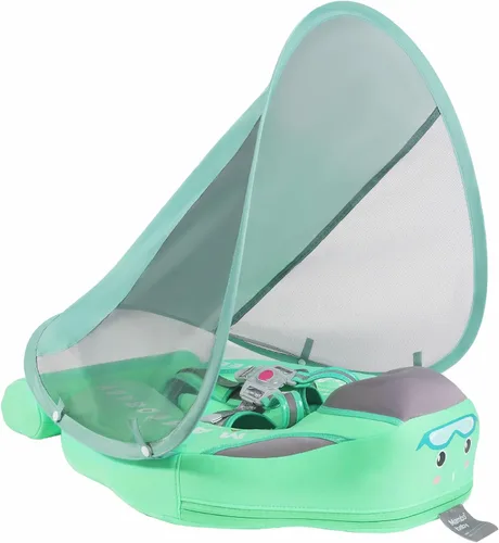 Vista 12 de GENTEACO Mambobaby Baby Swim Float with Canopy Non-Inflatable Infant Pool Float with Tail Solid Skin-Friendly Material for 3-24 Months Toddler Boys
