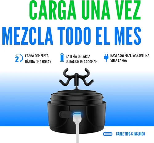 Vista 4 de VELOMIX Botella agitadora de proteínas eléctrica - 24 oz Recargable USB-C Vasos agitadores a prueba de fugas para batidos de proteínas
