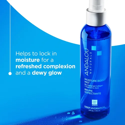 Vista 2 de Andalou Naturals Face Mist, Spray facial con ácido hialurónico y colágeno, cuidado de la piel hidratante e hidratante para piel seca y deshidratada