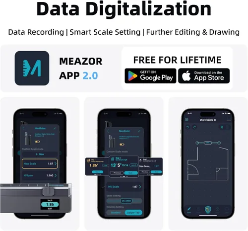 Vista 5 de HOZO NeoRuler Regla de Escala Digital, Regla de Escala Inteligente de 12 pulgadas con Escalas Personalizadas Infinitas y Precisión de ±0.004