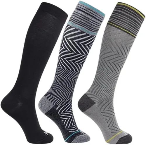 Vista 10 de ja vie Calcetines de compresión graduados de 76% lana merino para mujeres y hombres (15-20 mmHg), 2 Pares: 1 Negro Puro+1 Denim, S