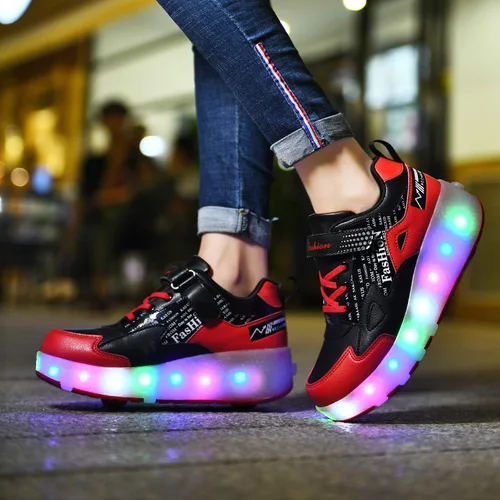 Vista 5 de HHSTS Zapatos para niños – Nuevos mejorados con ruedas zapatos de luz LED de colores patines rodantes brillantes zapatos de patinar regalos simples