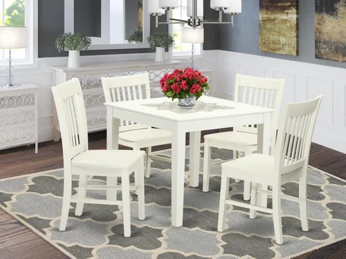 Vista 6 de East West Furniture OXNO5-LWH-W - Juego de comedor de 5 piezas, incluye una mesa cuadrada y 4 sillas de comedor de cocina, 36 x 36 pulgadas