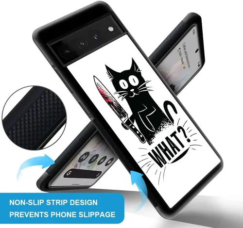 Vista 3 de CARLOCA Funda compatible con Google Pixel 7 Pro, Angry Cat Knife What Pattern Ultra Protección a prueba de golpes de silicona suave TPU