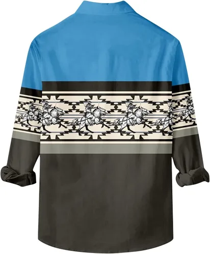 Vista 4 de Men's Western Graphic Printed Shirts Button Down Aztec Pattern Pullover Shirt Fashion Cool Long Sleeve Sweatshirt