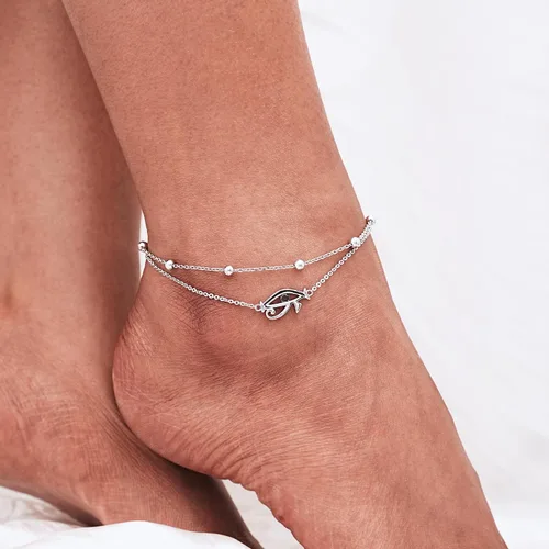 Vista 53 de CHIC & ARTSY Tobilleras delicadas de plata de ley S925 para verano, pulsera de tobillo ajustable multicapa para playa, joyería de pie para mujer