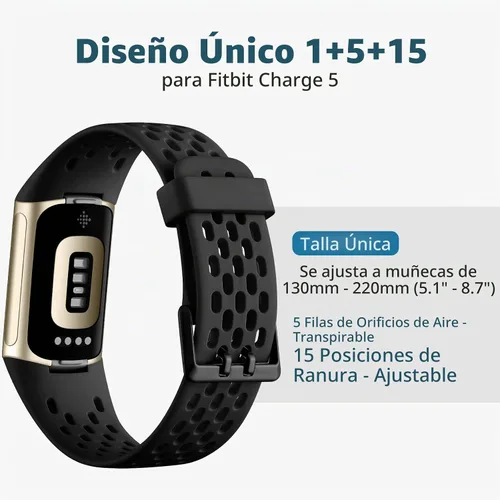 Vista 8 de Getino Compatible con Fitbit Charge 6/Charge 5 bandas para mujeres y hombres, correa deportiva de repuesto suave y transpirable ajustable para Negro
