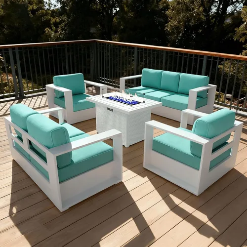 Vista 19 de LayinSun - Juego de muebles de exterior de aluminio de gran tamaño de 5 piezas con mesa auxiliar Negro/Gris oscuro