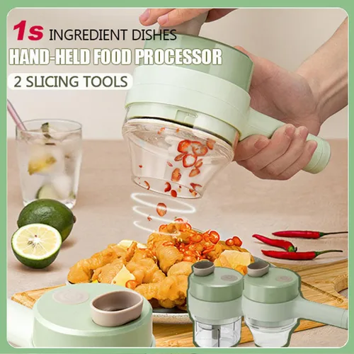 Vista 2 de Picador eléctrico 5 en 1, electrodomésticos de cocina inteligentes, mini juego de picador de verduras de mano, cortador eléctrico de verduras