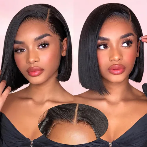 Vista 27 de AISI Cyrly - Peluca de cabello humano estilo Bob de 1800 % de densidad, sin pegamento, con cierre de encaje HD de 5 x 5, pelucas rizadas de cabello
