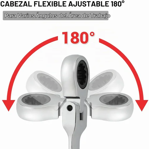 Vista 3 de Pilida - Llave combinada de trinquete de cabeza flexible de 7/16 pulgadas, llave de grado industrial SAE de 12 puntos, diseño de 72 dientes, llave