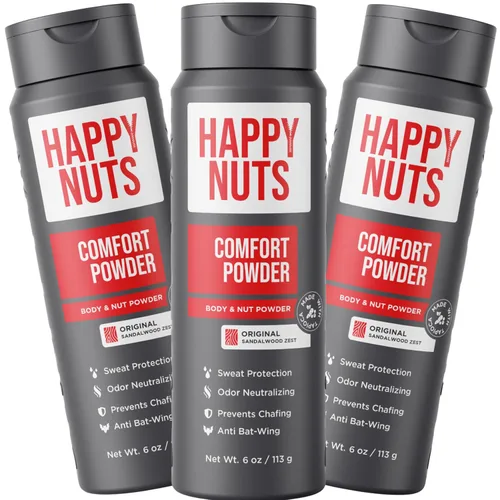 Vista 13 de HAPPY NUTS Comfort Powder - Antirozaduras y desodorante, sin aluminio, control del sudor y el olor para picazón deportista, ingle y partes privadas