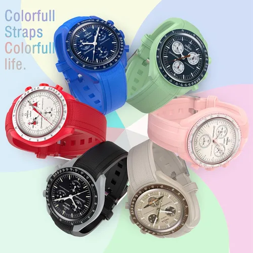 Vista 4 de Compatible con Omega X Swatch Moonswatch Speedmaster, correa de reloj de goma en relieve de 0.787 pulgadas para Omega x Swatch Speedmaster