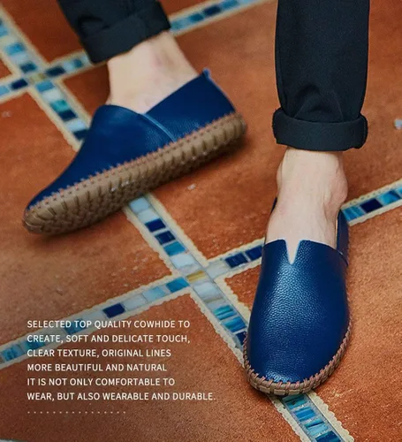 Vista 7 de Mocasines de cuero genuino para hombre, zapatos de conducción suaves para caminar