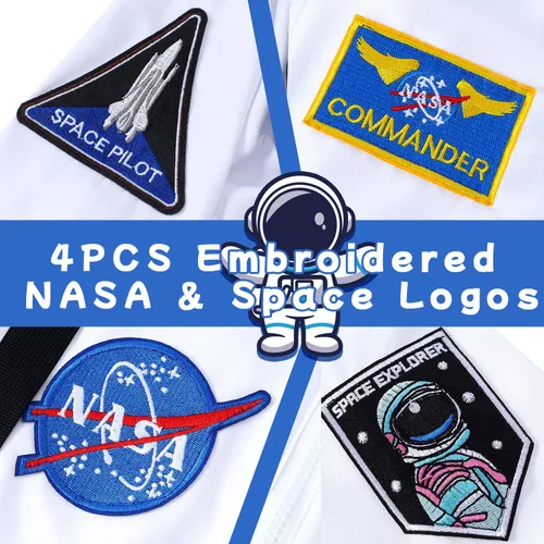 Vista 5 de Aoiviss Disfraz de astronauta para niños, disfraz espacial para niños y niñas, astronauta de la NASA, cosplay, juego de rol