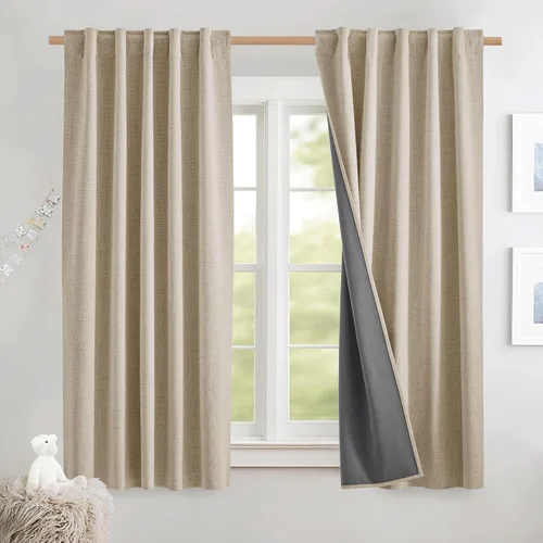 Vista 82 de NICETOWN Cortinas 100% opacas de 63 pulgadas de largo, 2 paneles de cortinas cortas con aislamiento térmico con forro para dormitorio, cortinas