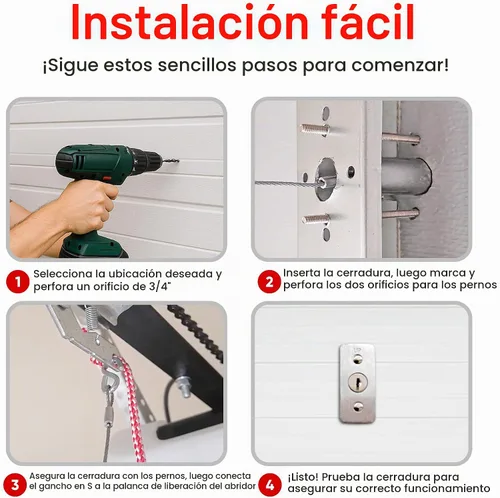 Vista 4 de Abridor universal de puerta de garaje Cable de bloqueo de llave de liberación de desconexión de emergencia