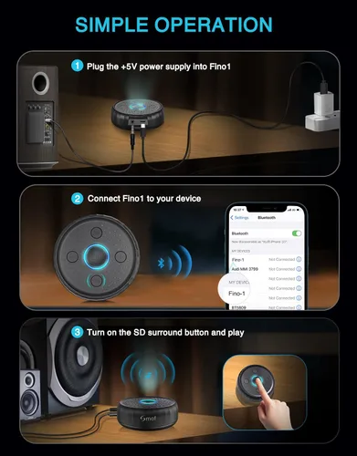Vista 4 de Receptor Bluetooth para altavoces estéreo caseros/con cable con sonido envolvente virtual 3D