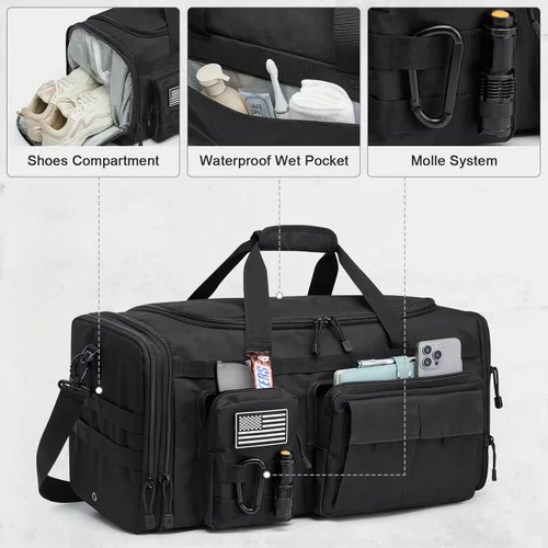 Vista 3 de G4Free Bolsa de lona 3 en 1 para viajes, mochila grande de gimnasio para hombres y mujeres con compartimento para zapatos y bolsillo para ropa