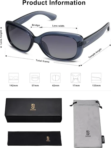 Vista 5 de SOJOS Gafas de sol cuadradas vintage para mujer con protección UV polarizada, marco Havana