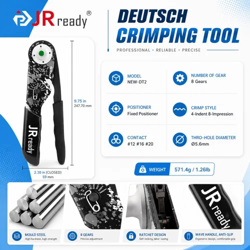 Vista 3 de JRready DW5009-2 Kit de conectores DT, herramienta de crimpado Deutsch con contacto de pasador sólido