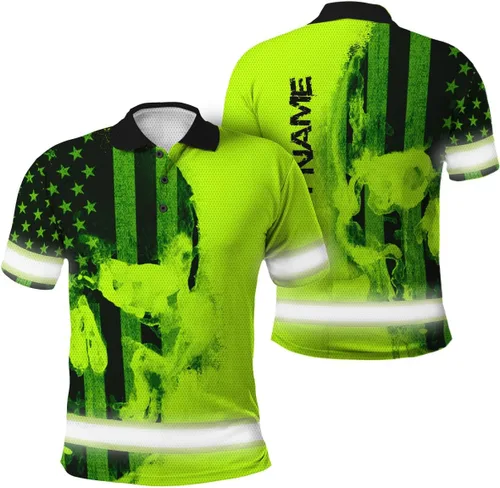 Vista 22 de Polo reflectante con bandera de camuflaje de alta visibilidad para hombres y mujeres, polo de seguridad para trabajo, patriótico