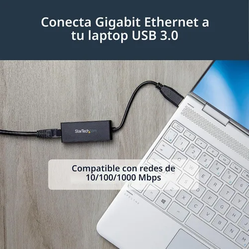 Vista 4 de StarTech adaptador de red de NIC con conexión Gigabit Ethernet y puerto USB, Negro
