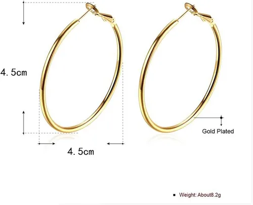 Vista 4 de Aretes de aro de oro, aretes redondos chapados en oro de 18 quilates para mujer