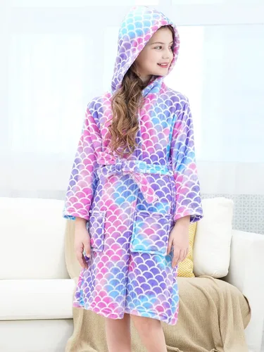 Vista 5 de Doctor Unicorn Bata de Baño Suave con Capucha de Arcoíris Ropa de Dormir para Niñas