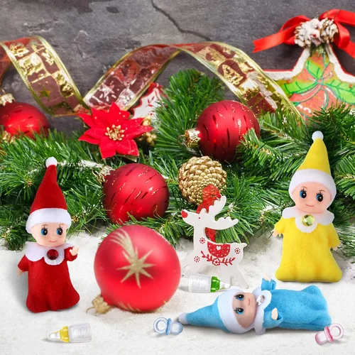 Vista 5 de Aoriher Juego de 18 piezas de pequeños elfos gemelos, botellas de leche de elfos navideños, juego de chupetes de botellas de leche, mini coloridos
