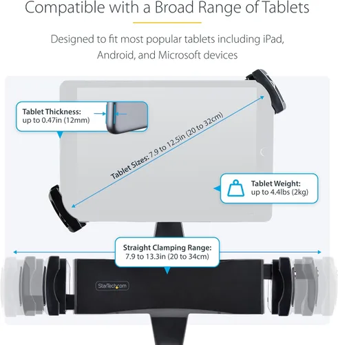 Vista 3 de StarTech VESA Mount Adapter hasta 4.4lb/2kg (Tablet-VESA-Adapter) For Tablets 7.9 to 12.5in, Universal Anti-Theft Tablet VESA Mount Clamp, Secure