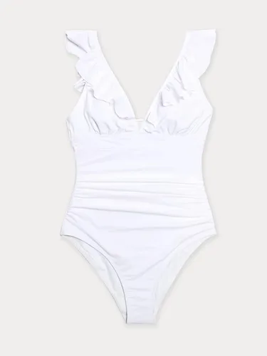 Vista 3 de CUPSHE - Traje de baño de una pieza con volantes y cuello en V para mujer, con cordón