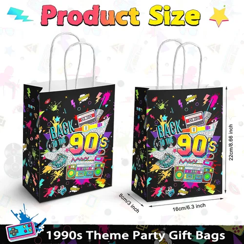 Vista 2 de Marspark 16 bolsas de regalo de fiesta de los años 90 a granel para fiesta de regreso a los 90, bolsas de golosinas para regalos retro de los años